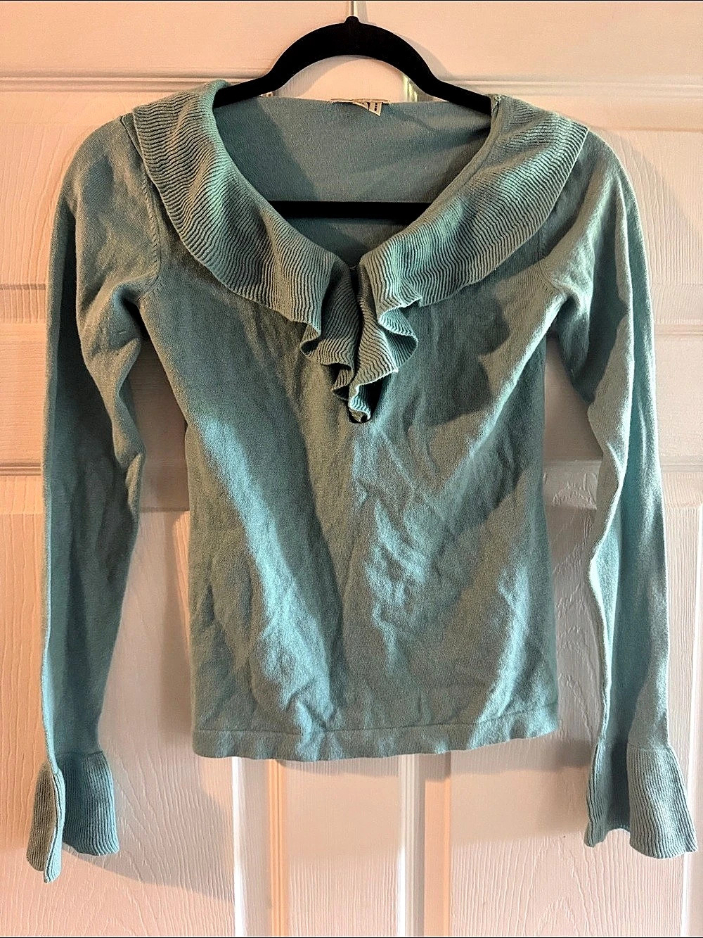 tyler boe Ruffle Collar Long Sleeve Top in Blue XS